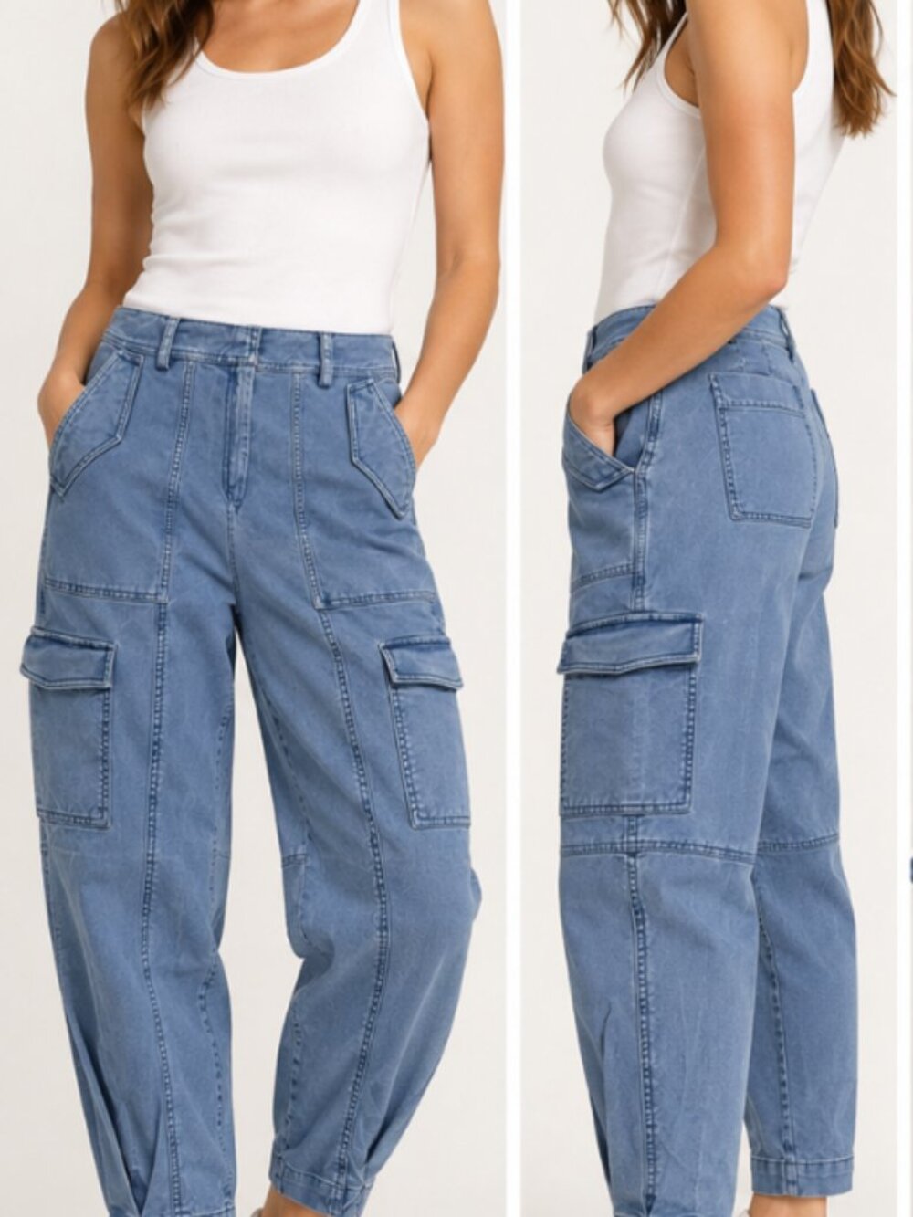 Derek Lam 10 Crosby Blue Utility Cargo Pants Tapered Stretch Cotton 32 Waist